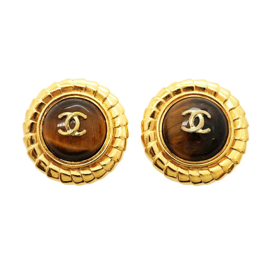 CHANEL Brown Logo Earrings